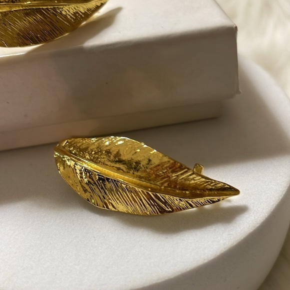 Zara Gold Textured Leaf Earrings - Picture 5 of 12